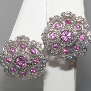 Art Deco Pink Sapphire (H)* Pave Diamond Earrings 18KWG 3.00 ctw