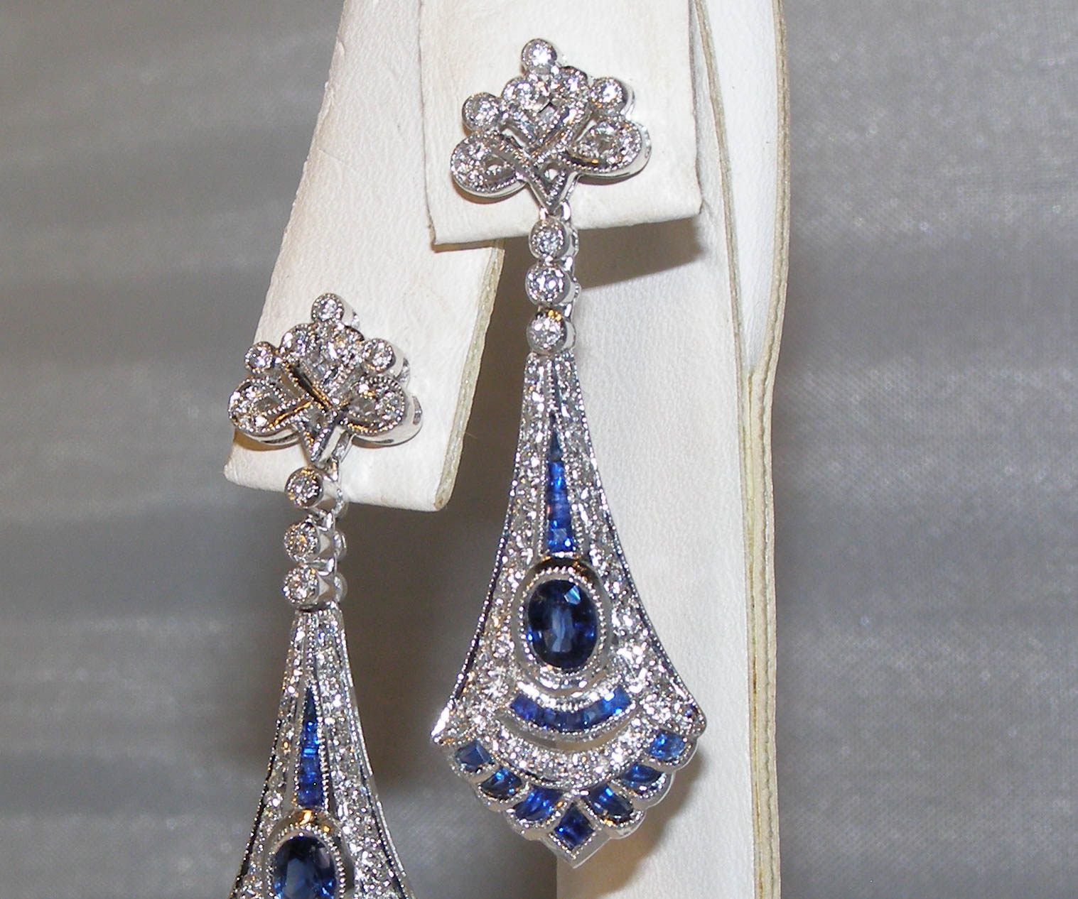 Vintage Art Deco Sapphire(H)* Diamond Dangles 18KWG 1.68 ctw