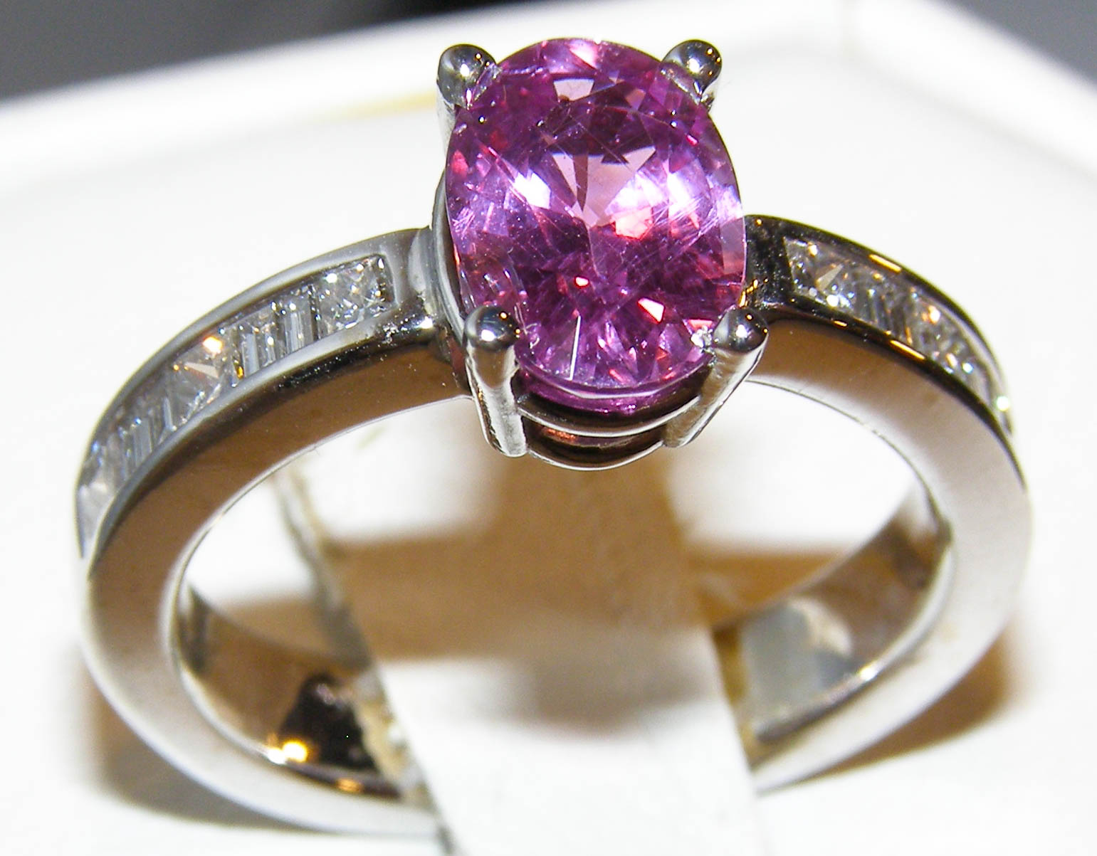 AGL CERT. Pink (N)* Sapphire Diamond Ring 14KWG/PLAT 2.40 ctw