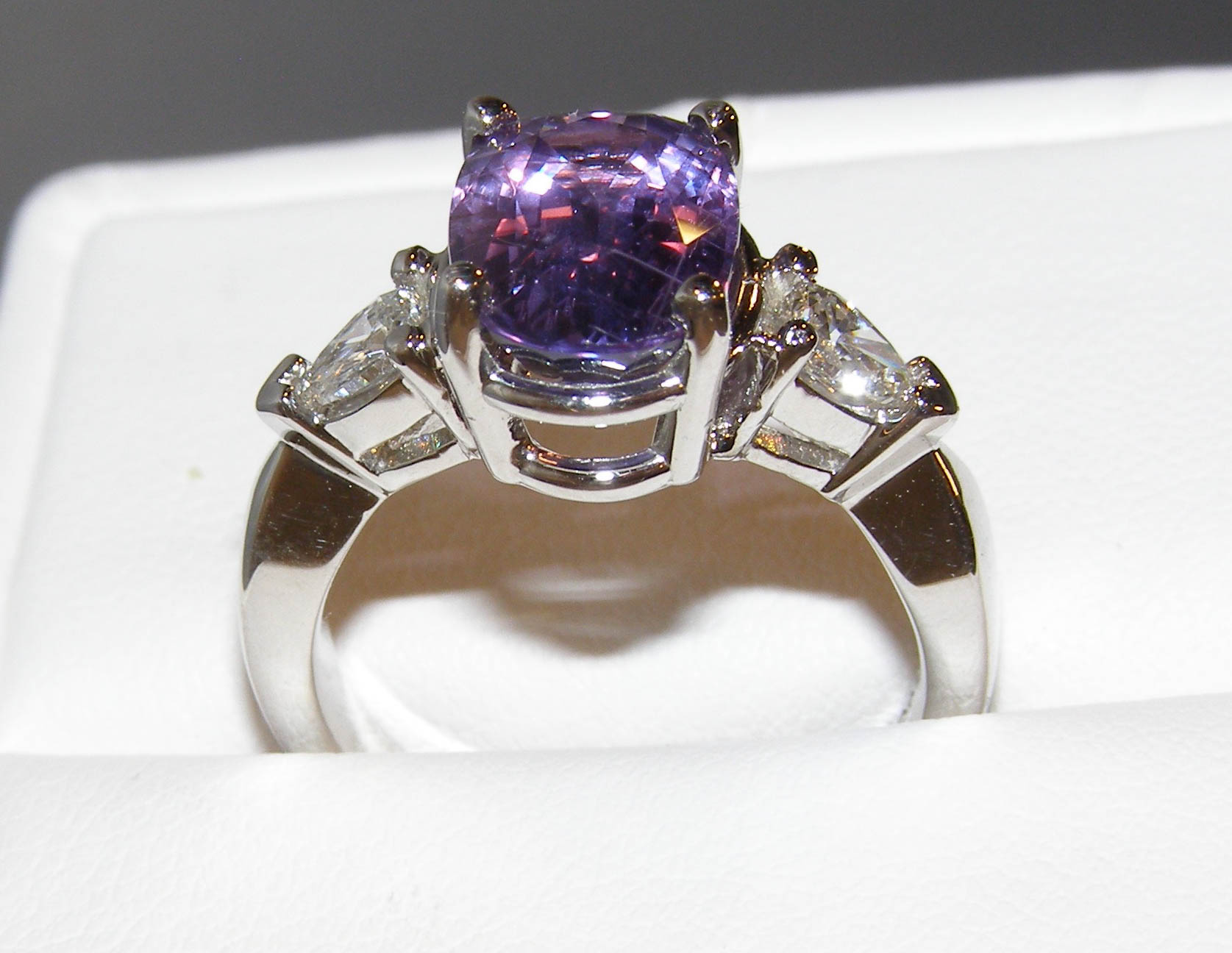 Large GIA Cert. Unheated Purple Sapphire Dia PLAT Ring 4.35 ctw