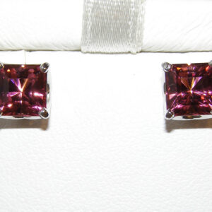 Brilliant Fancy Square Pink/Red Tourmaline(N)*Studs 18KWG2.30ct