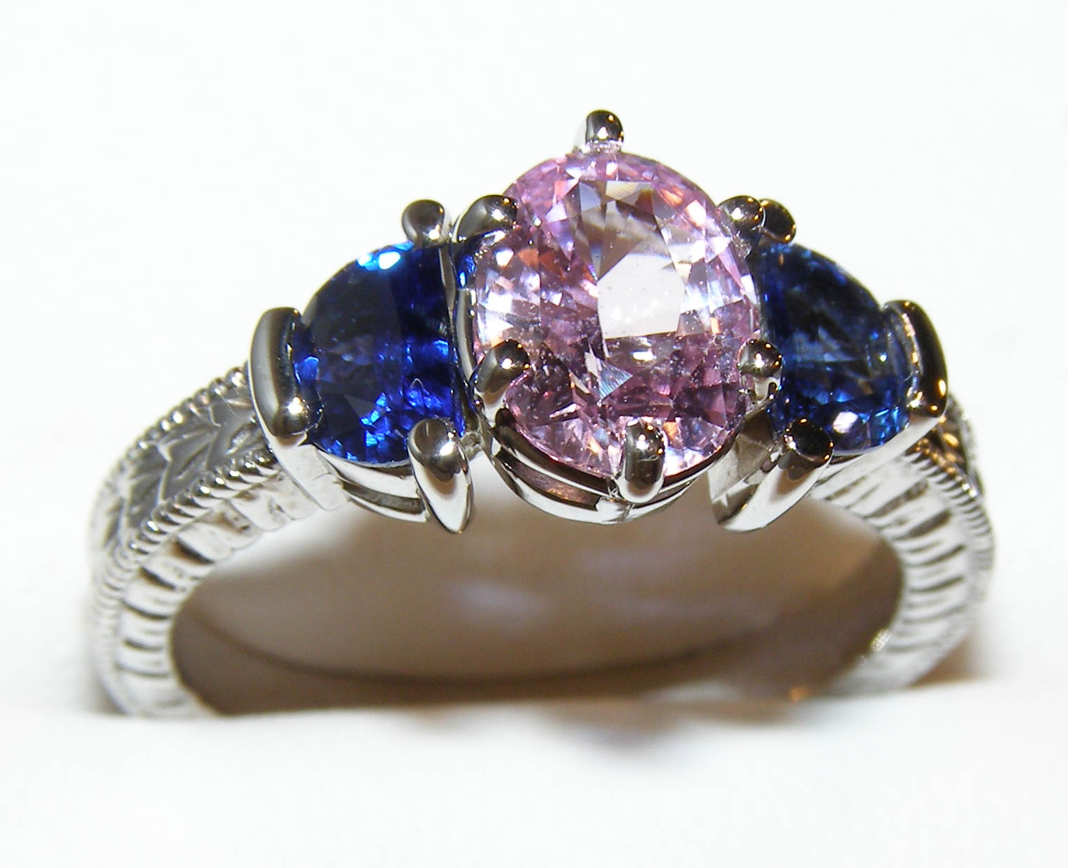 Pink (H)* Half Moon Blue (H)* Sapphire Ring 18KWG 2.40 ctw