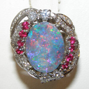 TOP Black Opal (N)* Ruby Diamond Platinum Ring 3.96 ctw