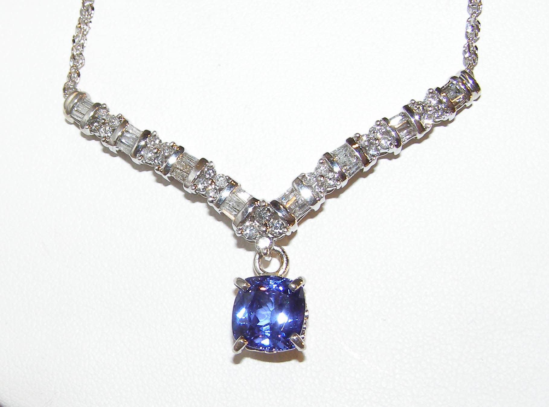 Art Deco Inspired Tanzanite(H)* Diamond Necklace 14KWG 18.01 ctw