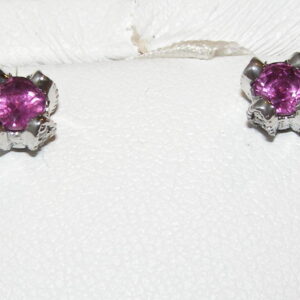 Ceylon Pink Sapphire (N)* Pave Diamond Studs 18KWG 1.02 ctw
