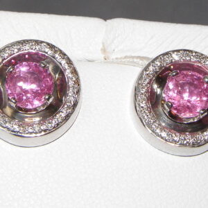 Pink Sapphire (H)* Diamond Halo Earrings 14KWG 3.07 ctw