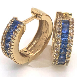 EFFY Princess Blue Sapphire (H)*Dia Hoop Earrings 14KYG 1.24 ctw