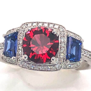 Simon G. RED Spinel Blue Sapphire DIA Ring 18KWG 2.05 ctw