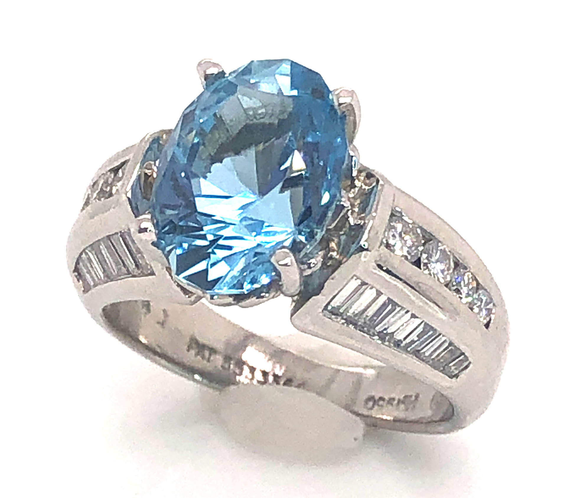 GIA Fancy Faceted Aqua (H)* Diamond Platinum Ring 4.77 ctw