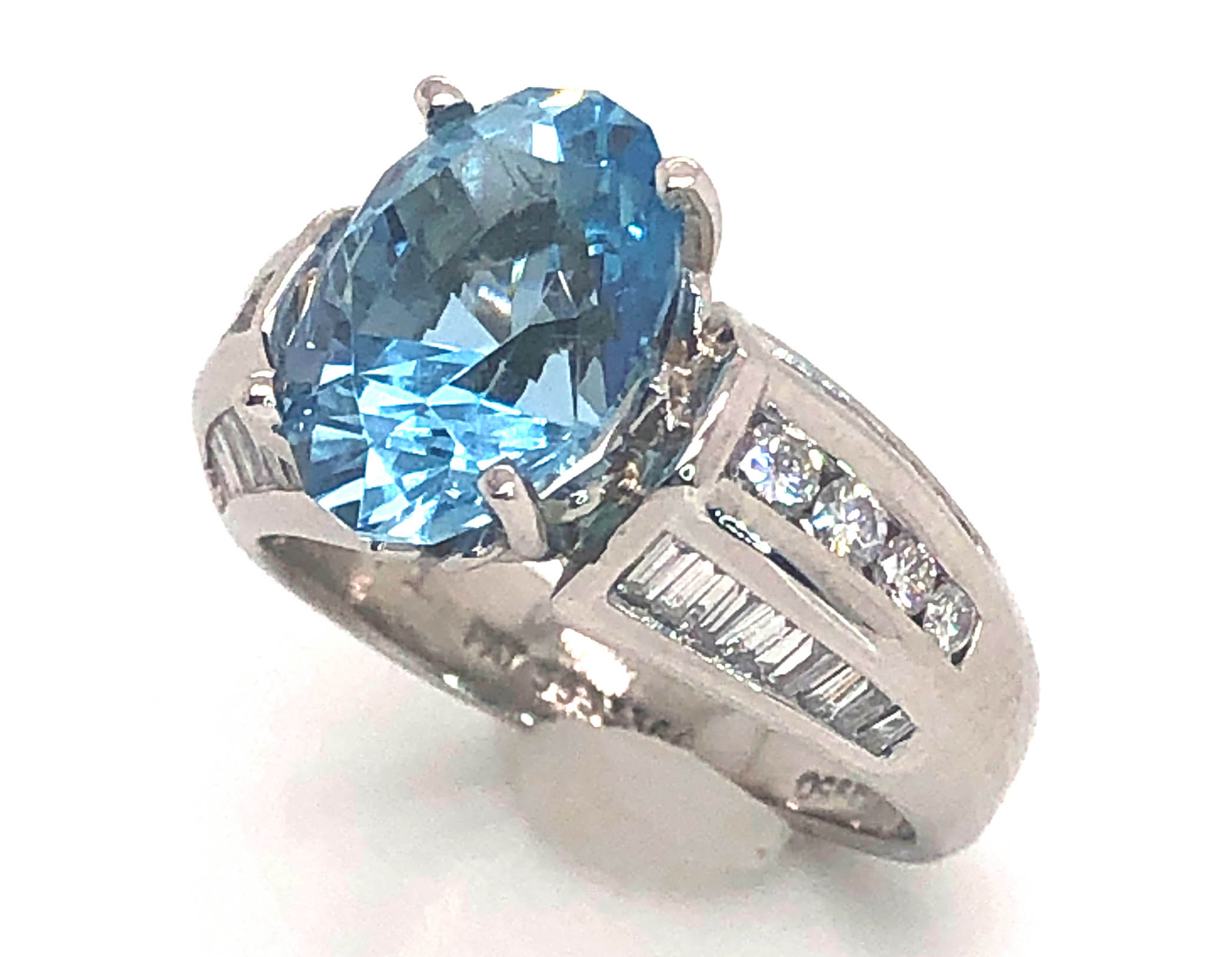 GIA Fancy Faceted Aqua (H)* Diamond Platinum Ring 4.77 ctw