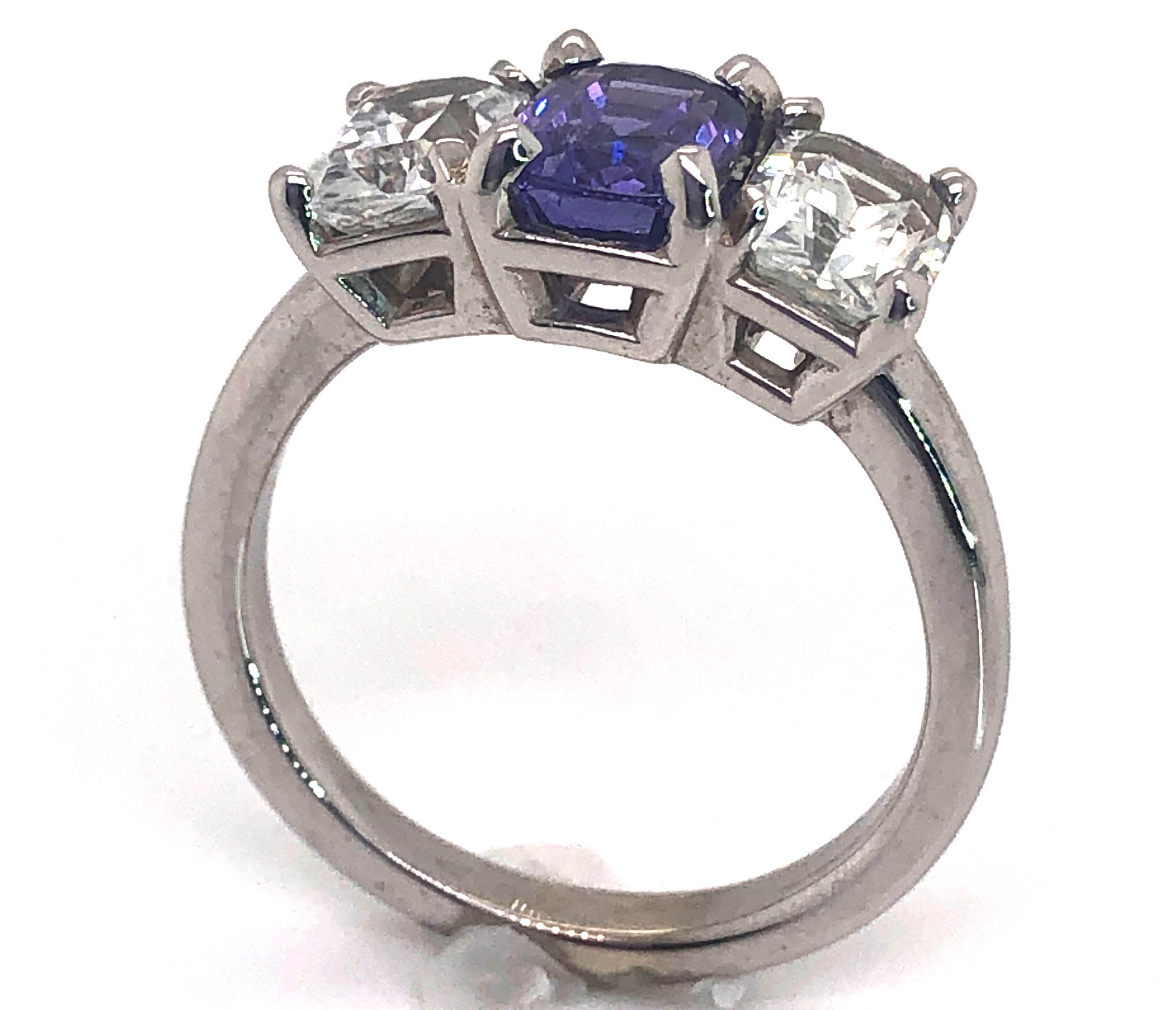 Rich Purple Sapphire & Radiant White Sapphire Ring 14KWG 2.54ctw