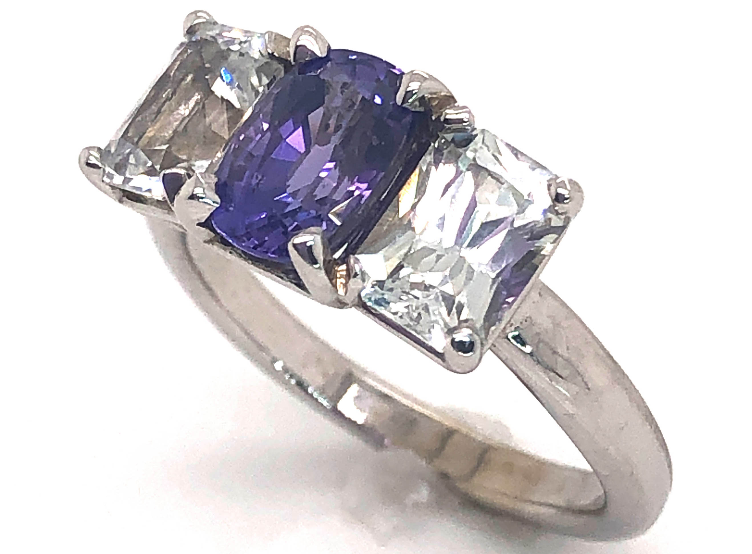 Rich Purple Sapphire & Radiant White Sapphire Ring 14KWG 2.54ctw