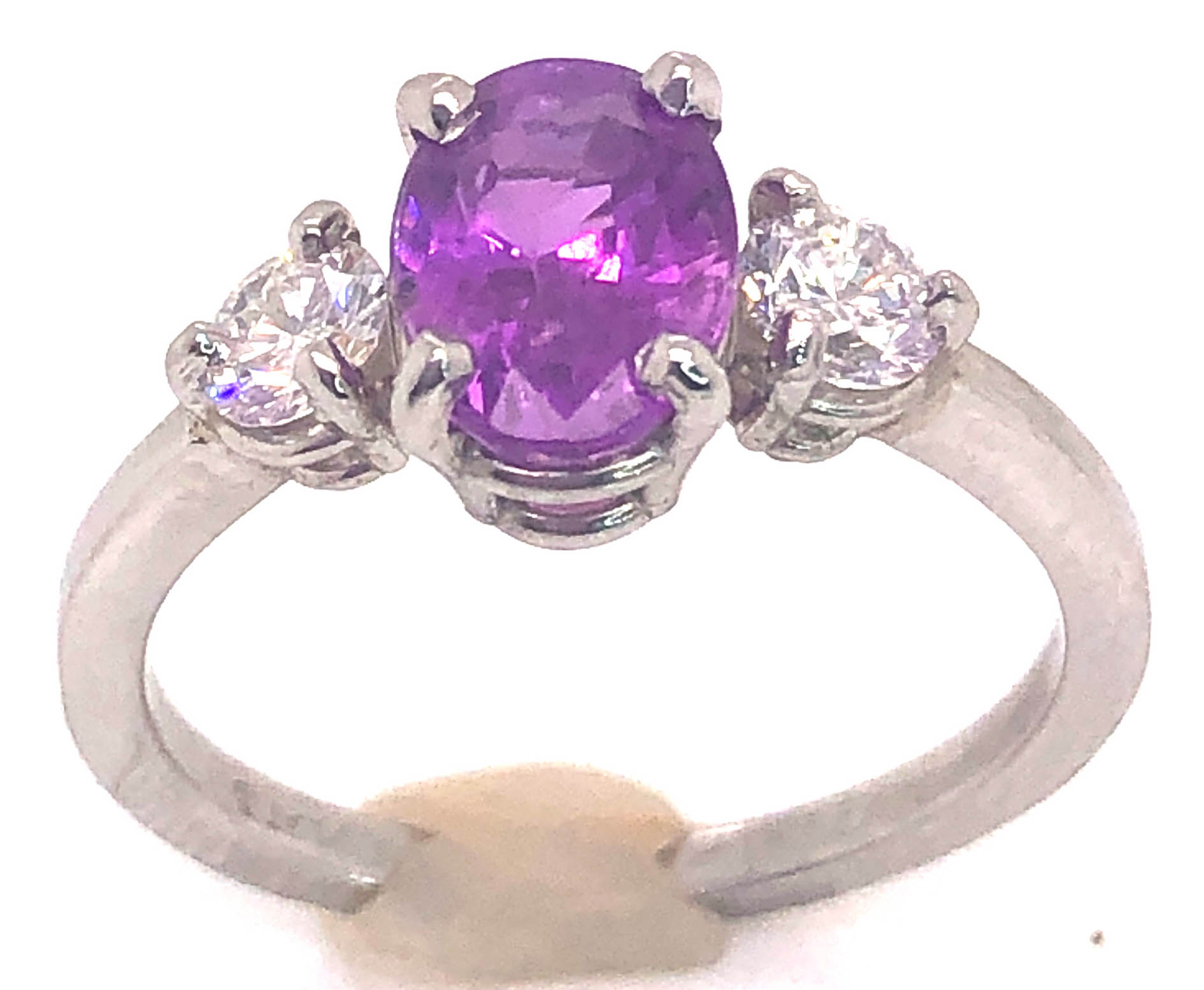 Traditional 3 Stone Pink Sapphire (H)* Diamond Plat Ring 2.48ctw