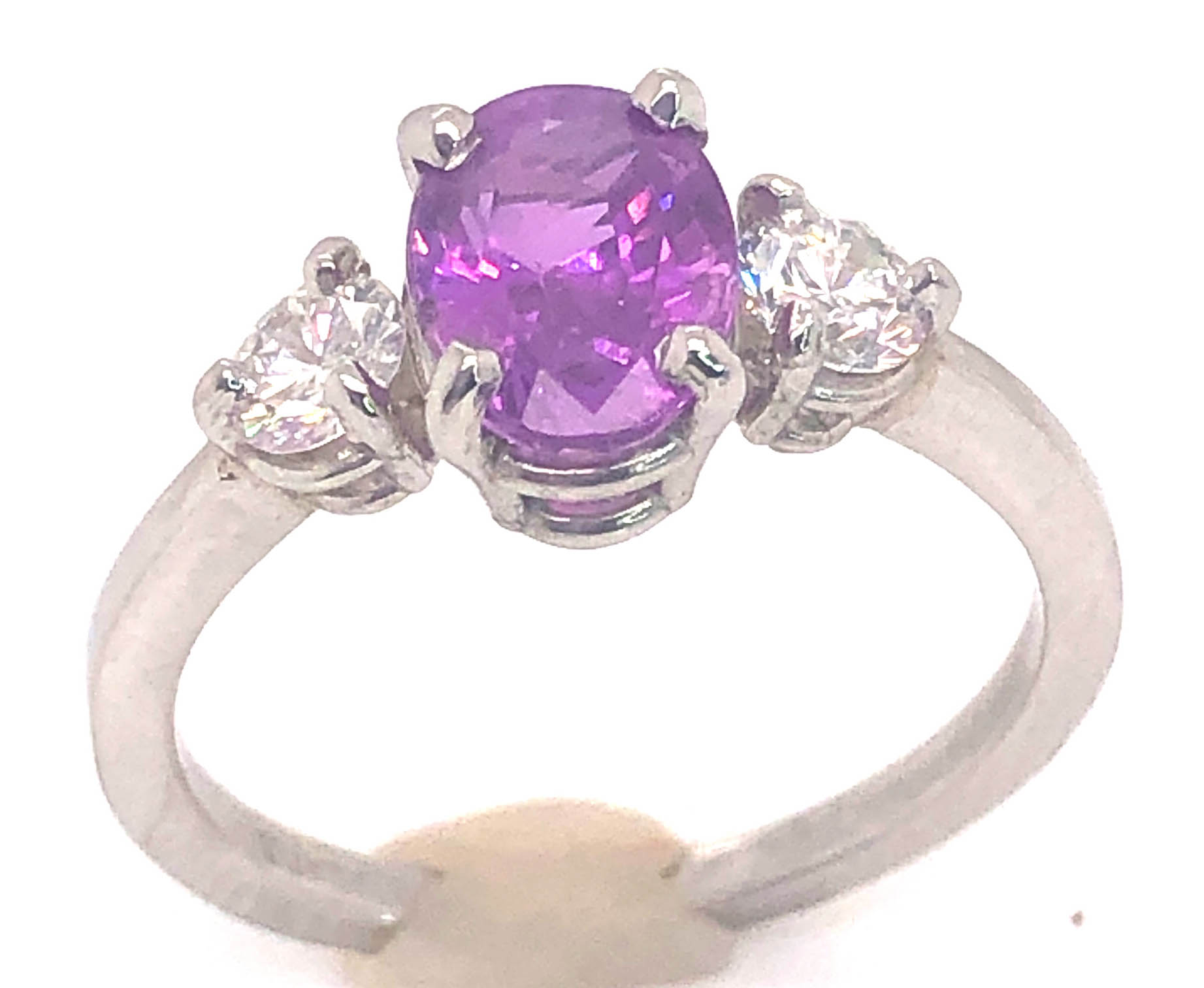 Traditional 3 Stone Pink Sapphire (H)* Diamond Plat Ring 2.48ctw