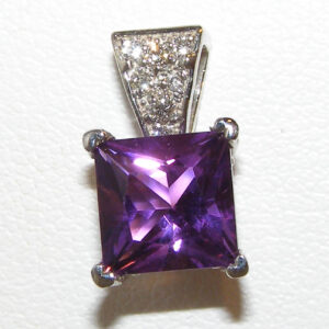 Princess Amethyst (H)* Diamond Pendant 14KWG 1.91 ctw