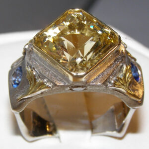 Hand-made Yellow Beryl (N)*Sapphire Diamond Ring 18KTT 6.64 ctw
