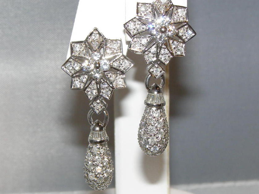 Dangle Pave Diamond (N)* Briolette Earrings 14KWG 3.72 ctw+