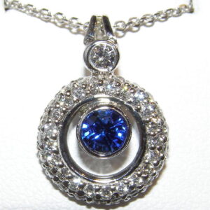 Ceylon Sapphire (H)*Diamond Pendant 14KWG 0.96 ctw