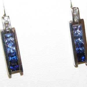 Transitioning Blue Sapphire (H)& Diamond Earrings 14KWG 1.28 ctw