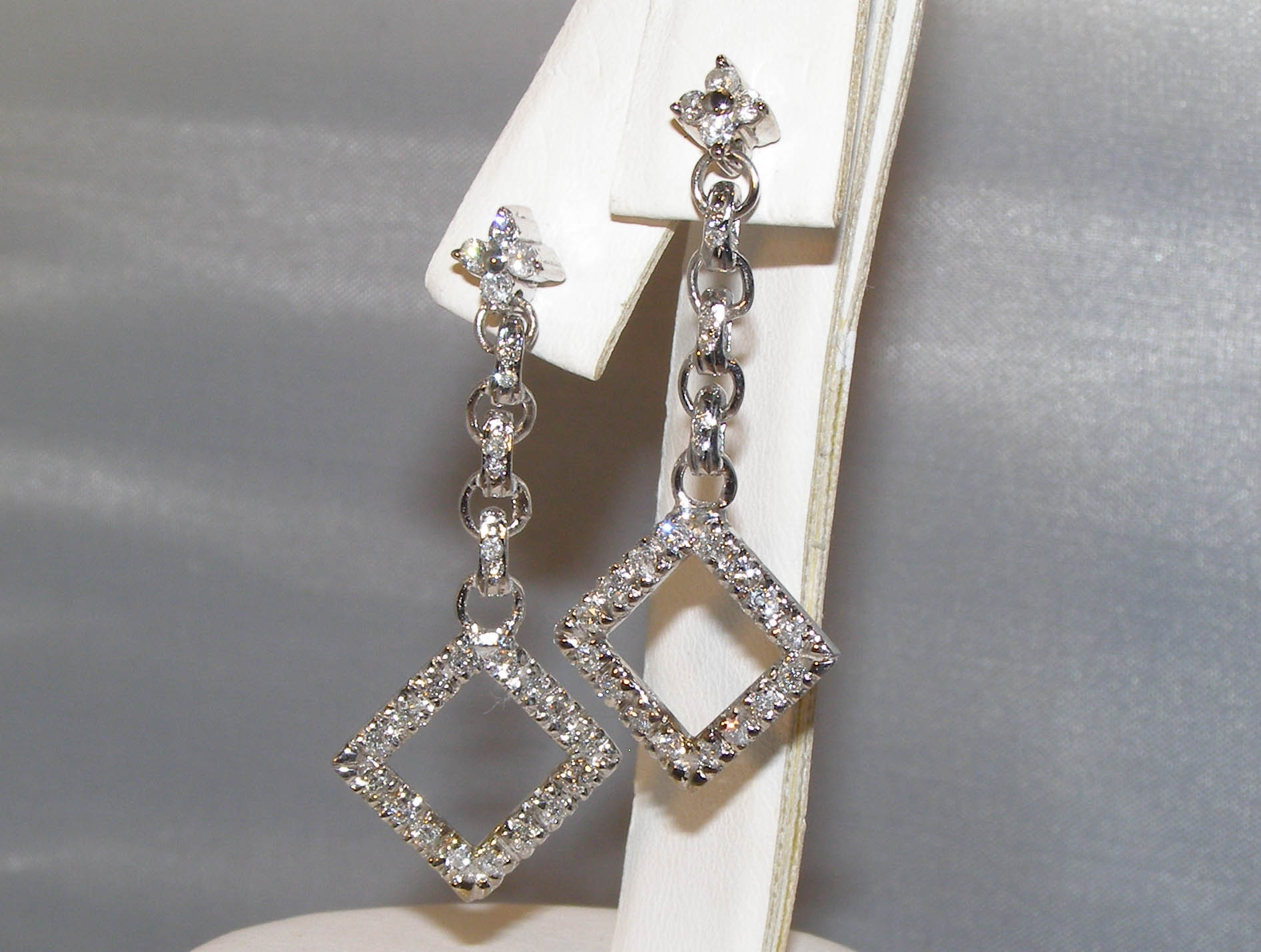 Pave Diamond (N)* Elegant Dangle Earrings 18KWG 1.44 ctw