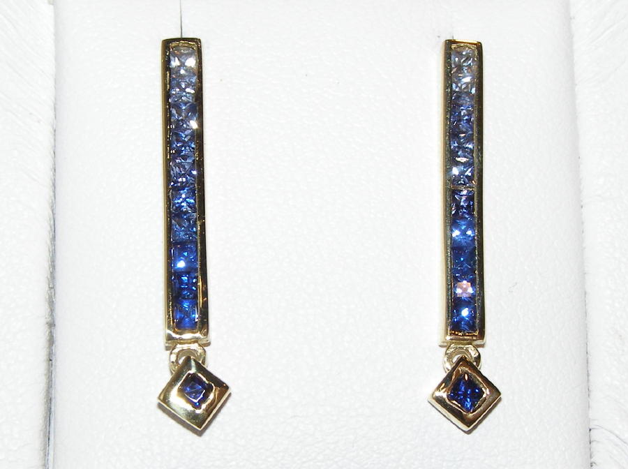 Art Deco Styled Sapphire(H)* Pave Diamond Earrings 14KWG1.45 ctw