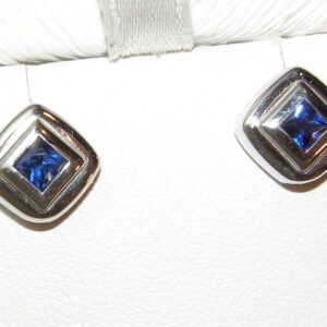 Elegant BezelPrincess TOP Blue Sapphire (H)* Studs 14KWG 0.50ctw