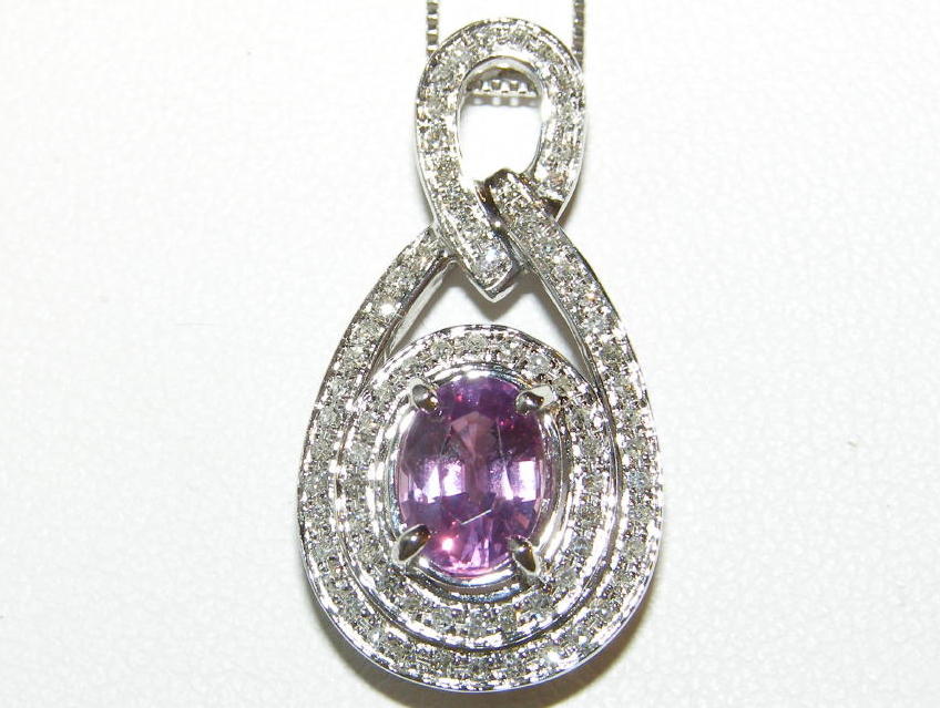 Ceylon Pink Sapphire (N)* Pave Dia Pendant 4KWG 1.95 ctw