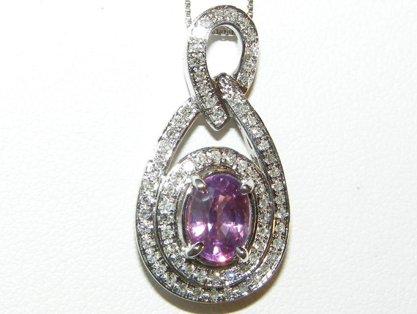 Ceylon Pink Sapphire (N)* Pave Dia Pendant 4KWG 1.95 ctw