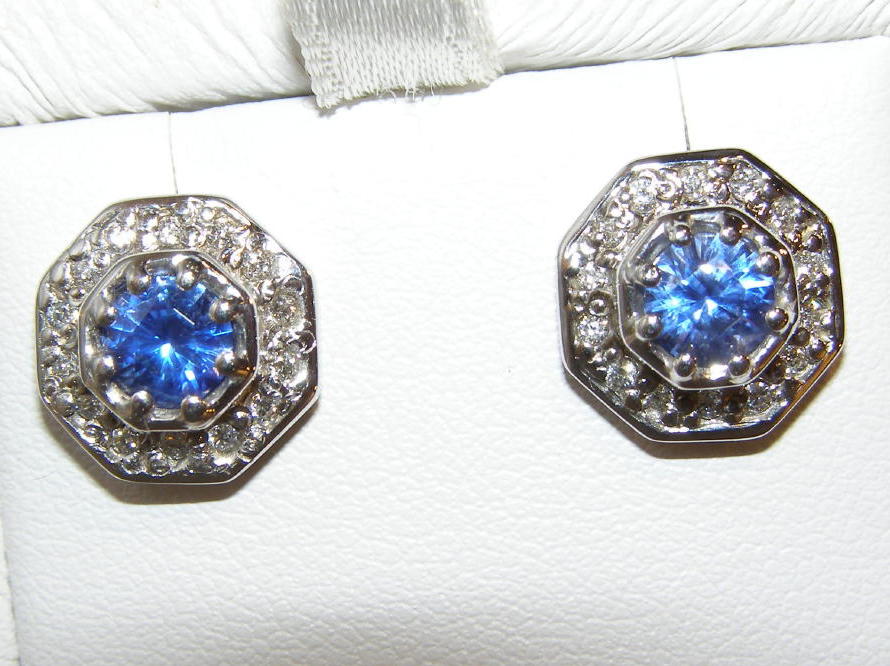 UNHEATED CERT Sapphire (N)* Diamond Earrings 18KWG 1.58 ctw