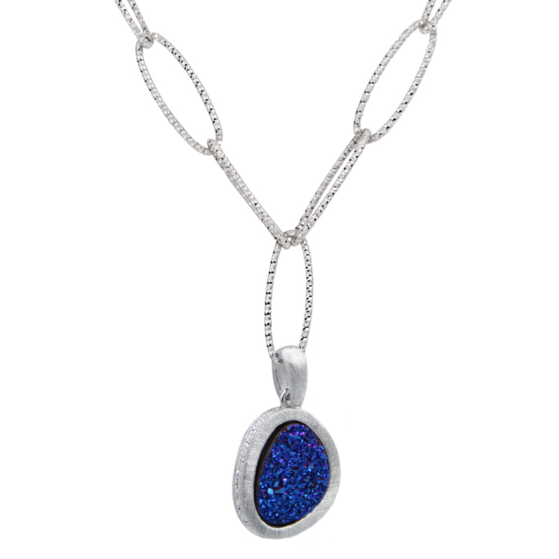 Sterling Silver Blue Drusy (C)* Royal Necklace