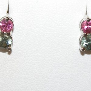 Double Stack Pink & Green Sapphire (H)* Studs 14KWG 1.15 ctw