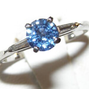 Round Brilliant Sapphire(H)* Diamond Baguette Ring 14KWG 0.98ctw