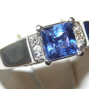 Rare Princess Cut Sapphire (H)* Diamond Ring 14KWG 1.29 ctw