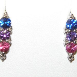 Elegant Three Stone Fancy Sapphire (H)* Earrings 14KWG 1,15 ctw