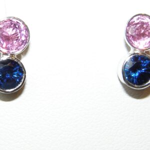Bezel Ceylon Pink & Blue (H)* Sapphire Earrings 18KWG 2.01 ctw