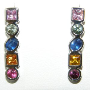 Designer Fancy Color Sapphire (H)* Line Earrings 14KWG 1.85 ctw