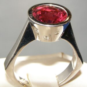 Contemporary HUGE Rubellite (N)* Diamond Ring 14KWG 4.06 ctw