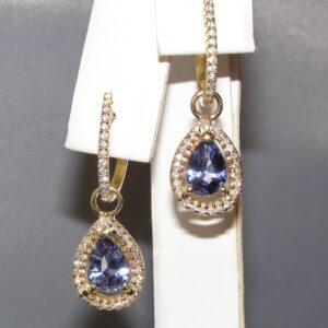 Elegant Pear Cut Blue Spinel (N)* Diamond Earrings 14KYG 3.72 ct