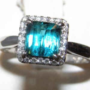 Electric Blue Indicolite Tourmaline(N)*Diamond Ring 14KWG1.45ctw
