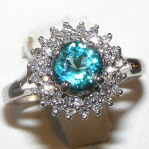 Stunning Blue/Green Tourmaline (N)* Diamond Ring 14KWG 1.36 ctw
