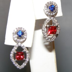 RED & Blue Sapphire (H)* Diamond Dangles 14KWG 1.65 ctw