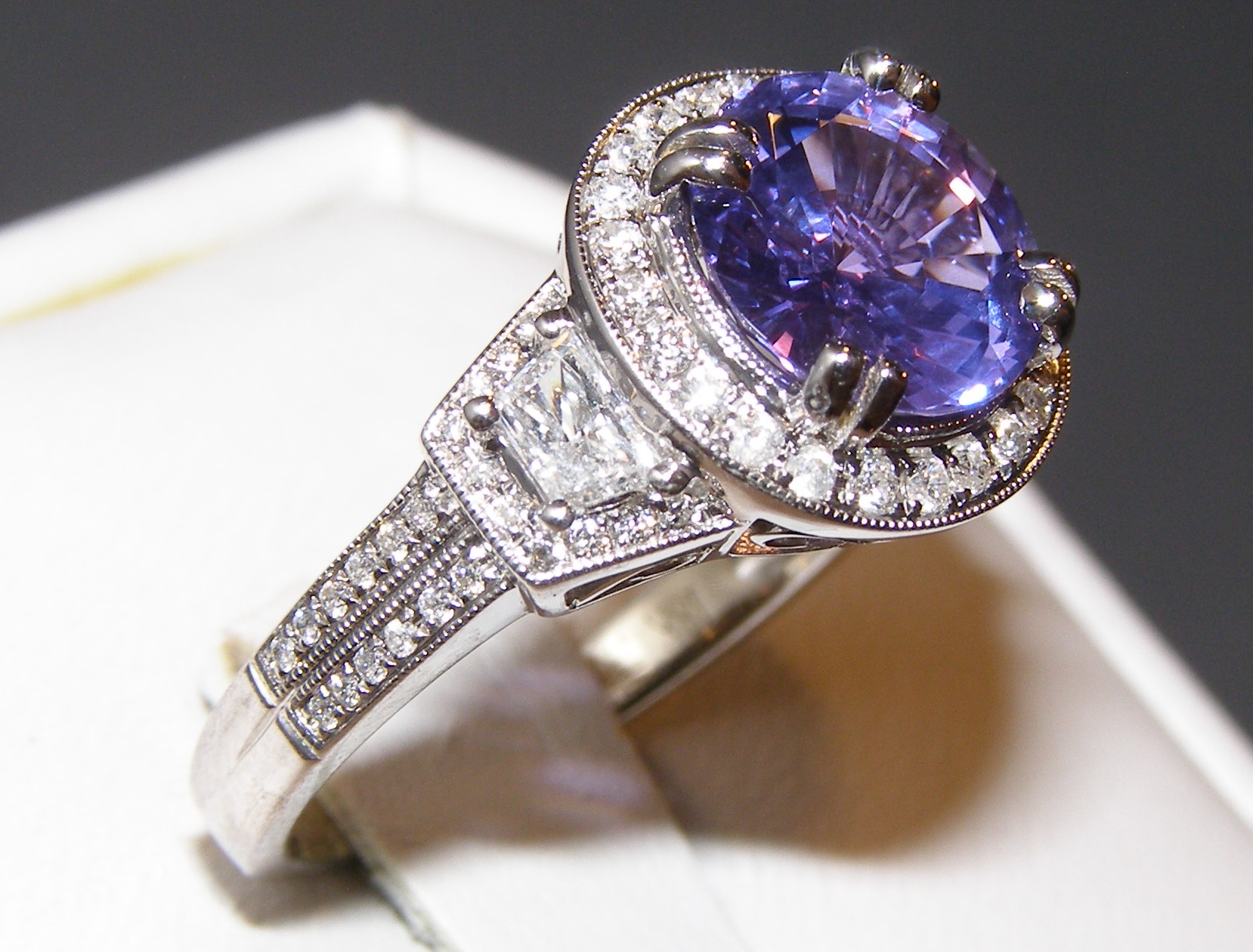 GIA Cert. Purple Sapphire (H)* Dia Ring 18KWG 3.93ctw