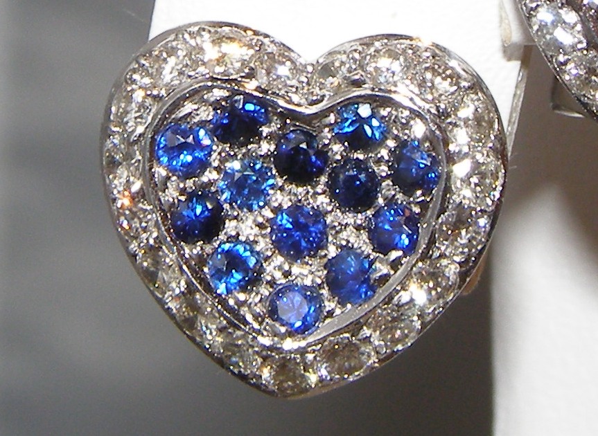 Pave Bright Blue Sapphire (H)* Diamond Earrings 18KWG 2.02 ctw