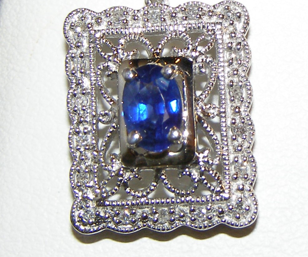 Art Deco Ceylon Sapphire(H)* Diamond Dangles 14KWG 1.42 ctw