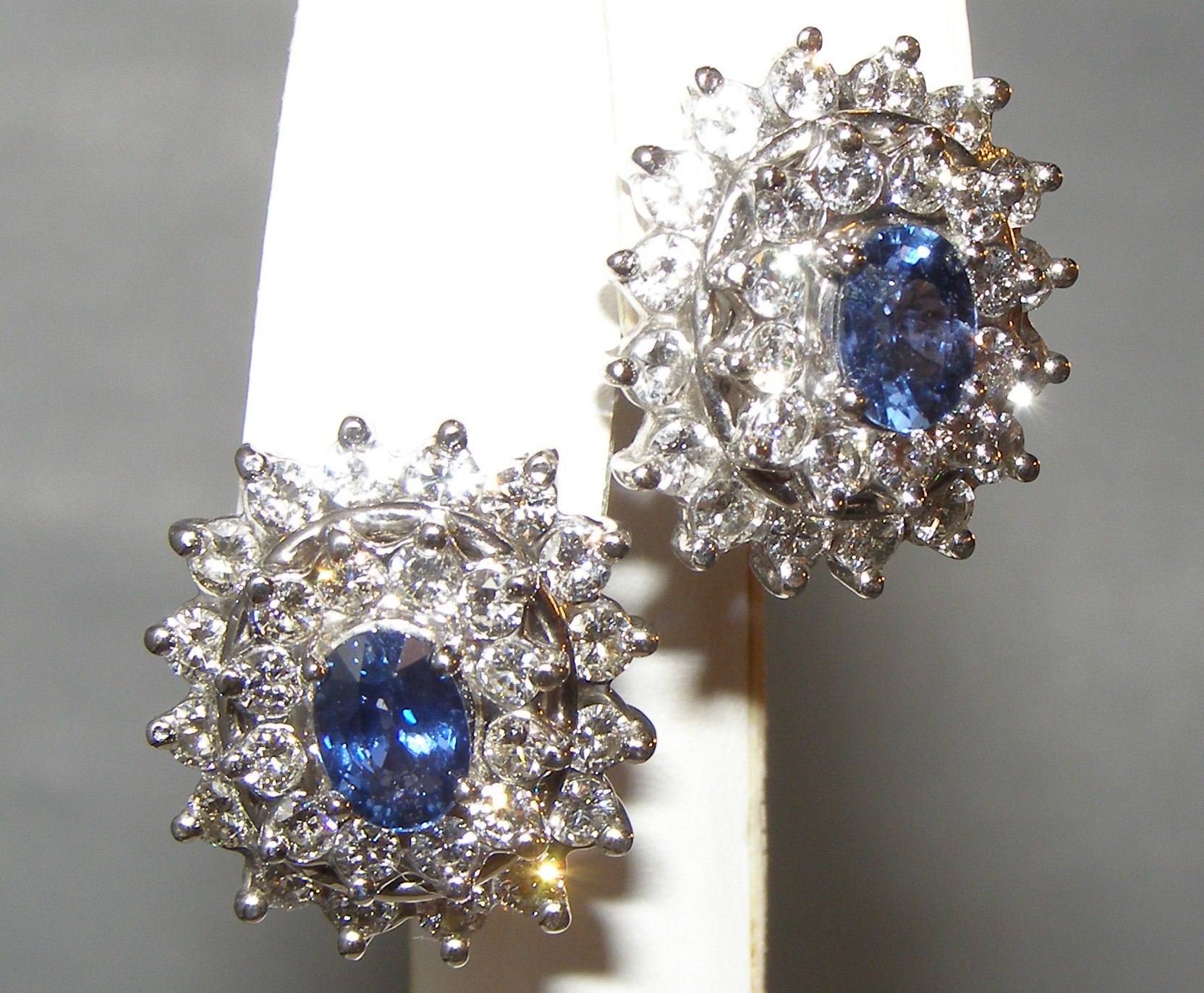 Lady Diana Ceylon Sapphire (H)* Diamond Earrings 14KWG 5.20 ctw