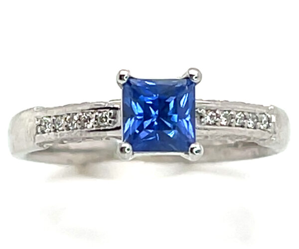 EGL Certified Unheated Square Blue Sapphire Diamond Ring 14KWG 1.10 ctw