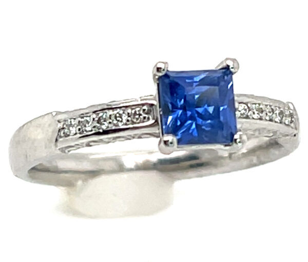 EGL Certified Unheated Square Blue Sapphire Diamond Ring 14KWG 1.10 ctw - Image 2