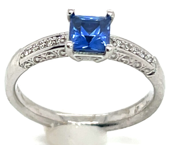 EGL Certified Unheated Square Blue Sapphire Diamond Ring 14KWG 1.10 ctw - Image 3