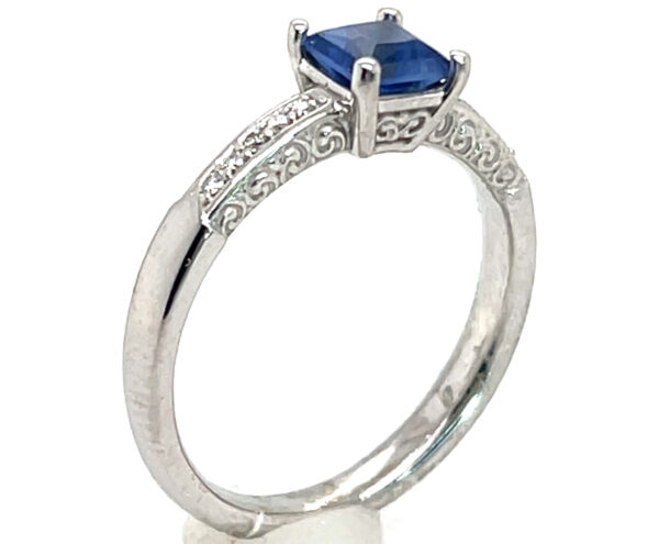 EGL Certified Unheated Square Blue Sapphire Diamond Ring 14KWG 1.10 ctw - Image 4