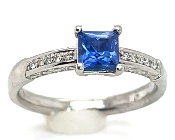 EGL Certified Unheated Square Blue Sapphire Diamond Ring 14KWG 1.10 ctw - Image 5